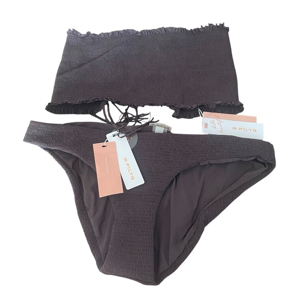 Pilyq Brown Coco Smocked Bikini NWTs size large